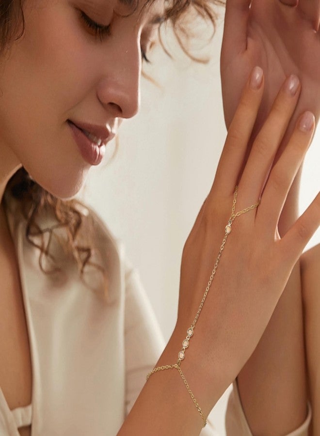 NICEIGHT 14K Gold Hand Chain Bracelet for Women Trendy Gold Plated Finger Ring Bracelet Adjustable Link Hand Chain Bracelets CZ Bead Link Bracelet Jewelry C - Image 5